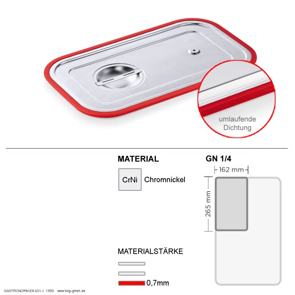 Gastronorm GN 1-4 Transportdeckel - umlaufender Silikon Dichtungsri-