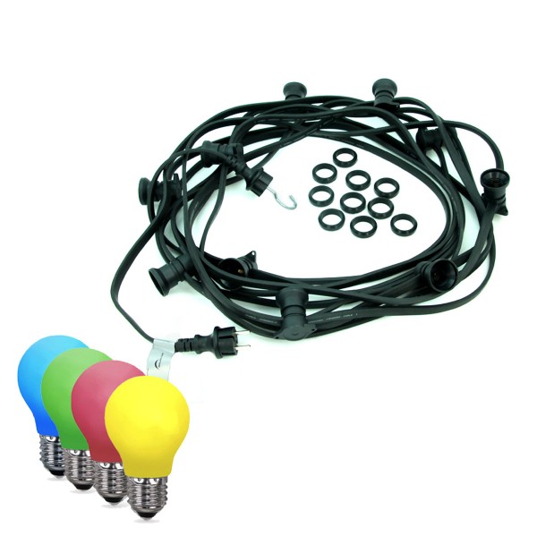 ILLU-Lichterkette BLACKY - 50m - 50 x E27 - IP44 - bunte LED Tropfe-