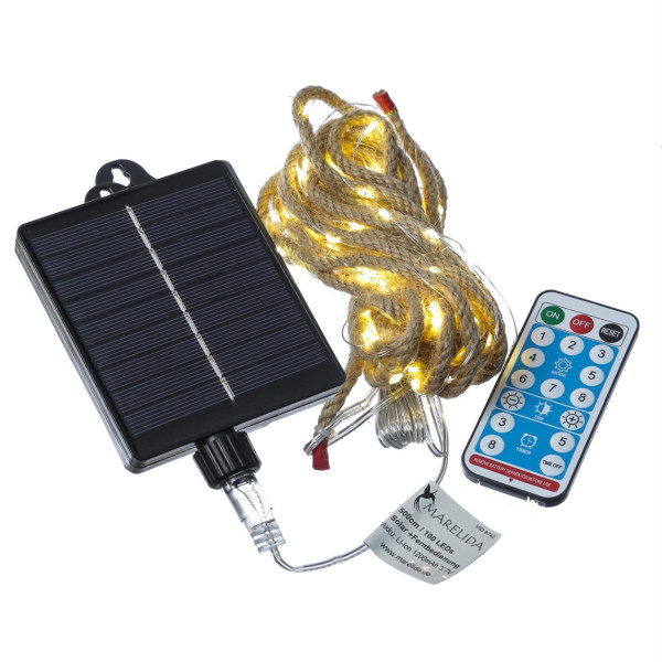 LED Solar Lichterkette Juteseil - 100 warmweisse LED - L: 5m - 8 Fun-