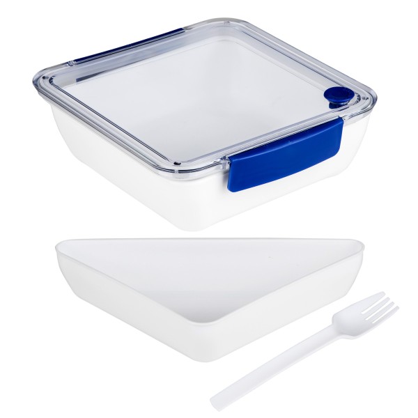 Lunchbox mit Gabel - 2 Fcher - 18-5 x 18-5 x 5cm - 1000ml - blau