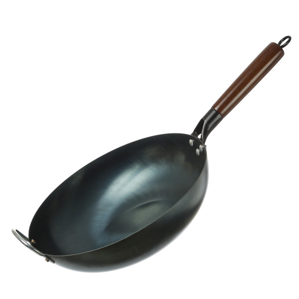 WOK Pfanne 32cm - Eisen mit Holzgriff und Schwenkgriff